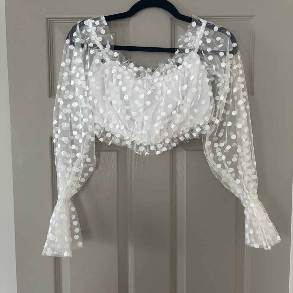 MAJORELLE White Sheer Sleeve Polka Dot Blouse - Picture 3 of 3
